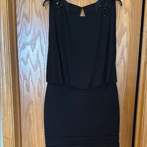 Black Tiered Sheath Mini Dress Cowl Neck